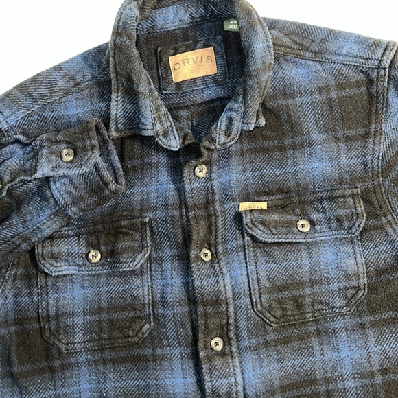 Orvis Other - Orvis Men's Big‎ Bear Blue Black Plaid Heavy Flannel Button Down Size Medium